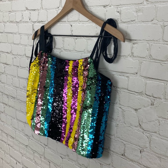 SOLD! Zara Multicolor Sequin Tie Shoulder Top - Picture 3 of 8